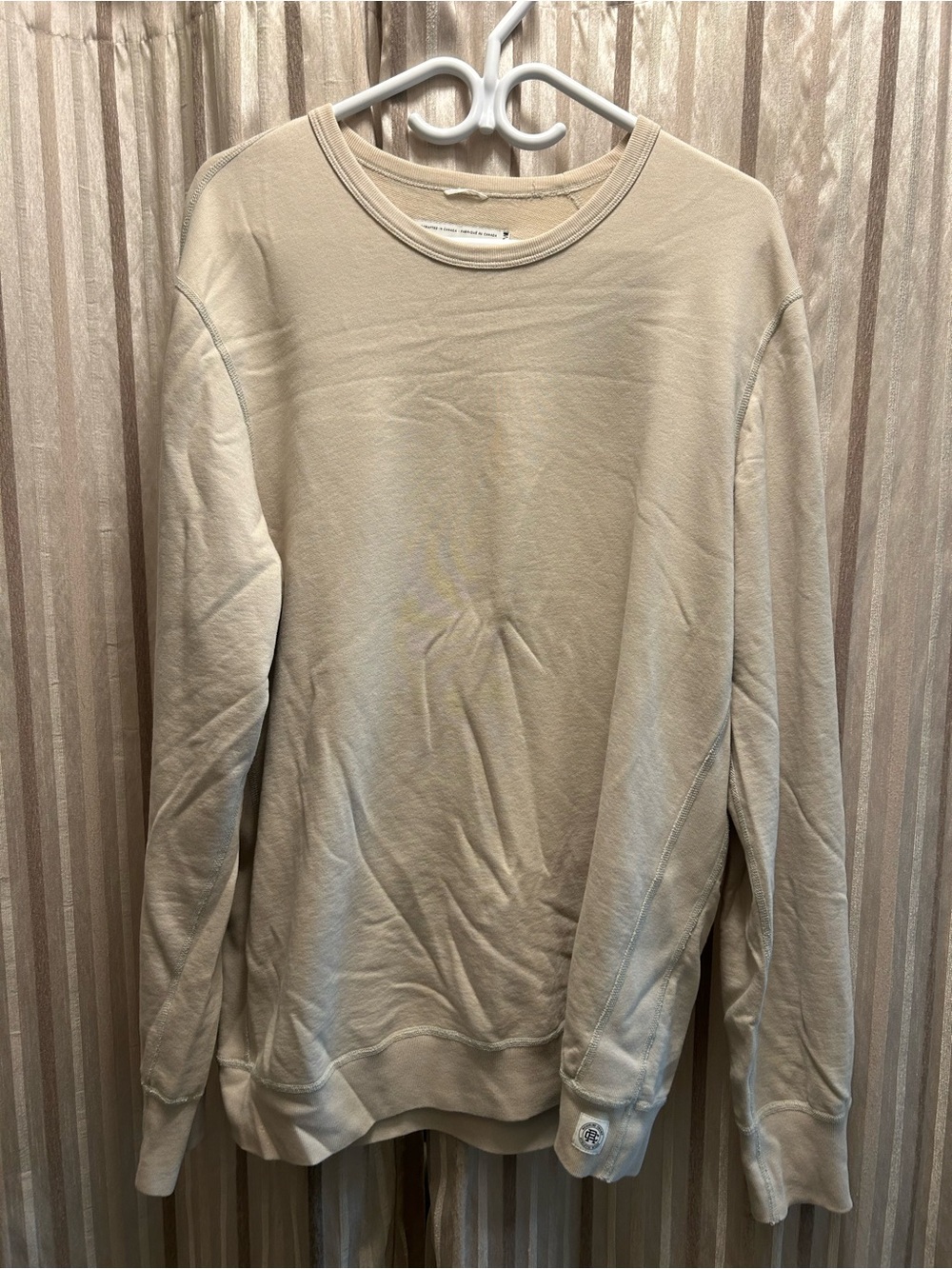 Reigning Champ Men's Beige Crewneck Sweatshirt, Size XL
